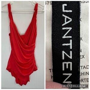 Jantzen Classics Womens Swimsuit Wrap Ruched Nylon Red One Piece Size 14